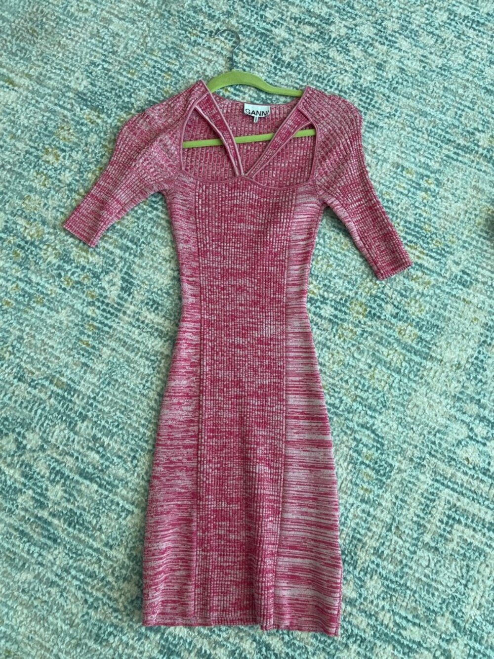 GANNI Melange Cut Out Mini Dress Love Potion Pink Strappy Size S